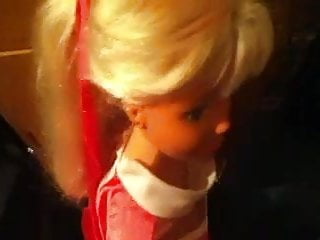 my size barbie with pony tail gets a facial