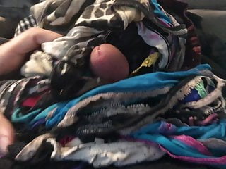 My cock covered in 32 pairs of Brittanys dirty panties 