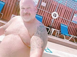 FATTEST DADDY BELLY IN A POOL ! Jacks his cock, too!