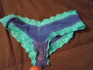 blue panties cumshot