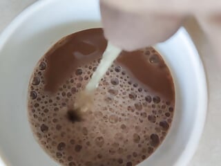 Piss into chocolate milk and using piss to make coffee