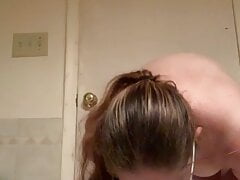 Horny Jewish girls with small tits fucks wall dildo