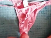 cumshot on sexy pink thong
