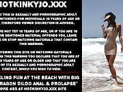 Sparkling fun at the beach with big red dragon dildo anal