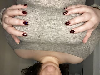 BBW pain slut ties huge tits tightly then tortures bound boobs and hard nipples