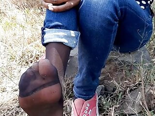 Teen Closeup, African Feet, Nylonic, Pantyhose