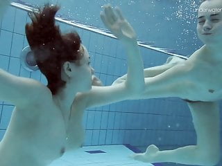 Naked Underwater, Shows Pussy, Brunette Lesbian, Swim