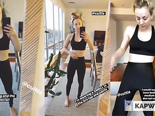 Kaley Cuoco in spandex, triple screen