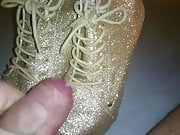 Fuck her disco plateau shoes Gold glitter 