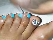 Blue White And Red Toes