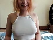 Sexy babe tight white top hard nipples teasing