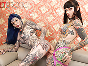 Tattooed babes Amber Luke & Tiger Lilly play with toys 