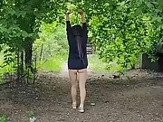 hot teen shy to flash outdoors but showed hard nipples