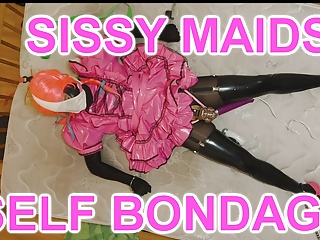 Sissy Maid Cums In Chastity During Self Bondage Chained To Bed