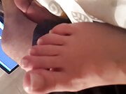 Gf pedicured long feet and toes in bed