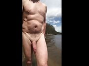 Risky naked beach walk