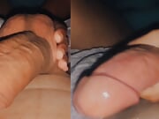 My little slut jerks me off and spits on my cock