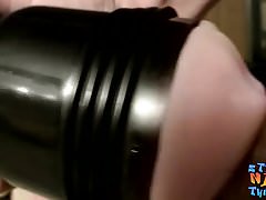 Long hair twink toying his throbbing cock with a fleshlight