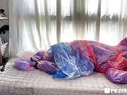 Fejira com Six-layer plastic raincoat with Zentai Rainwear Binding orgasm 