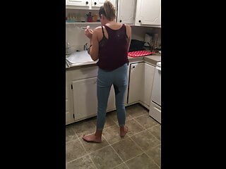 Cute  immature sucks his dong in the kitchen
