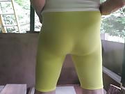 Spandex sissy shakes his womanly bottom.