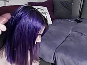 Cum in her purple hair.