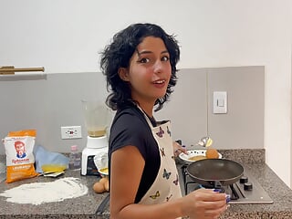 I help my little stepsister with her cooking classes and we end up fucking really rich and hard.