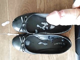 Cum inside black flat shoe...