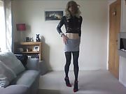 Little micro skirt, stockings and heels