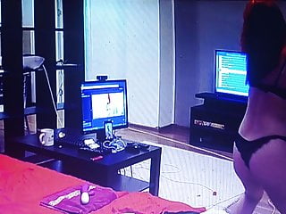 Young girl chatting online, she is naked