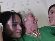 Granny Norma fucks two young lesbian girls