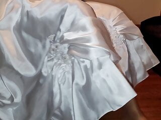 Satin Wedding Dress and Satin Half Slip Sitting at my Desk