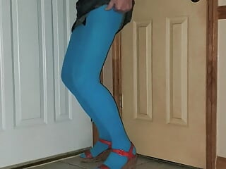 Crossdresser.Caressing myself in nylon pantyhose and my new miniskirt.