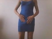 Young Tgirl Trying Out New Blue Bodycon Dress