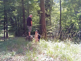  Exhibitionist Wife drinking piss and taking facial in forest