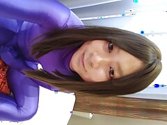 Japanese amateur crossdresses masturbate purple morphsuit