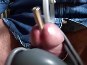 cumming through a peehole screw by my new massager toy