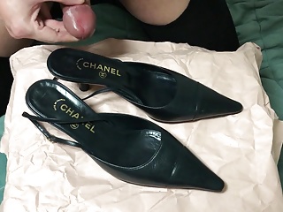 Cum In Her Shoes! (Chanel Black Slingback Heels)