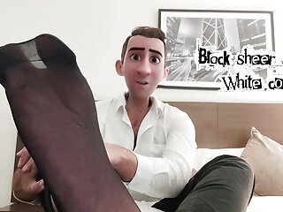 STEP GAY DAD - BLACK SHEER SOCKS WHITE COCK! - COME WORSHIP MY FEET WATCH ME EDGE MY HARD WHITE COCK &amp; CUM TOGETHER