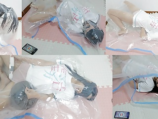 Xiaomeng in vacuum bag with air...