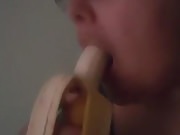 BBW OwnedSlut gags on banana