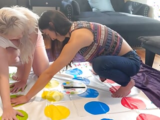 A sexy twister strip game with a lesbian couple