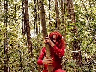Demonic horny bitch in the woods has a hard time alone