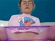 girl in pink pantyhose and glasses rides big cock