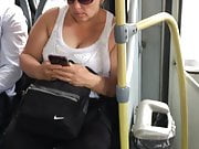 MILF tits bouncing on the bus