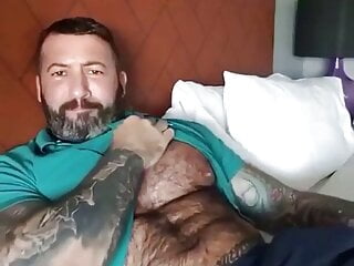 HAIRY TATTED MARRIED DADDY BEAR PLAYS WITH BIG COCK - NO CUM