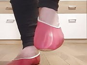 Walk in my pink leather gymnastic slipper