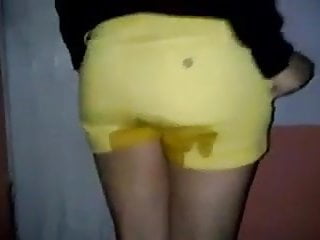 Yellow, Pissing, Shorts, Short
