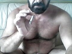 Naked bearded solo hairy muscle bear big cock 