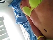 shemale masturbation in lime green lingere